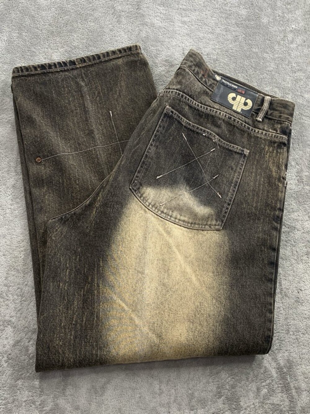 Vintage Marc Buchanan Pelle Pelle Jeans Mens 42x34 Black Baggy Wide Leg Y2K FLAW